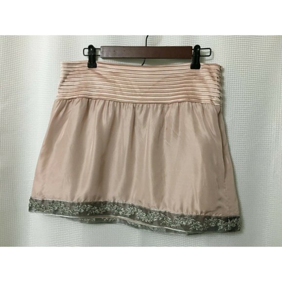 Marciano Mini Silk Skirt Size Medium Blush Color Pleated Waistband Sequin Hem - Picture 1 of 7